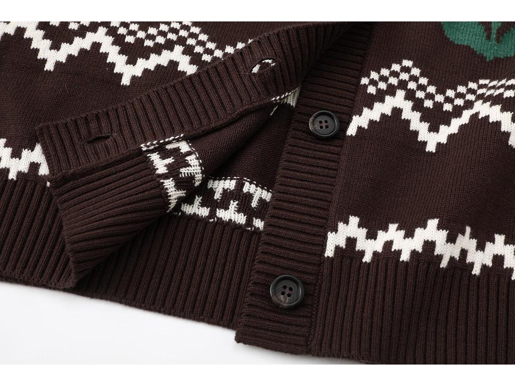 Erhältlich: Damen Strickjacke im Y2K Retro-Stil, Intarsienmuster, Braun, Herbst 2025 - Lässig & Vielseitig