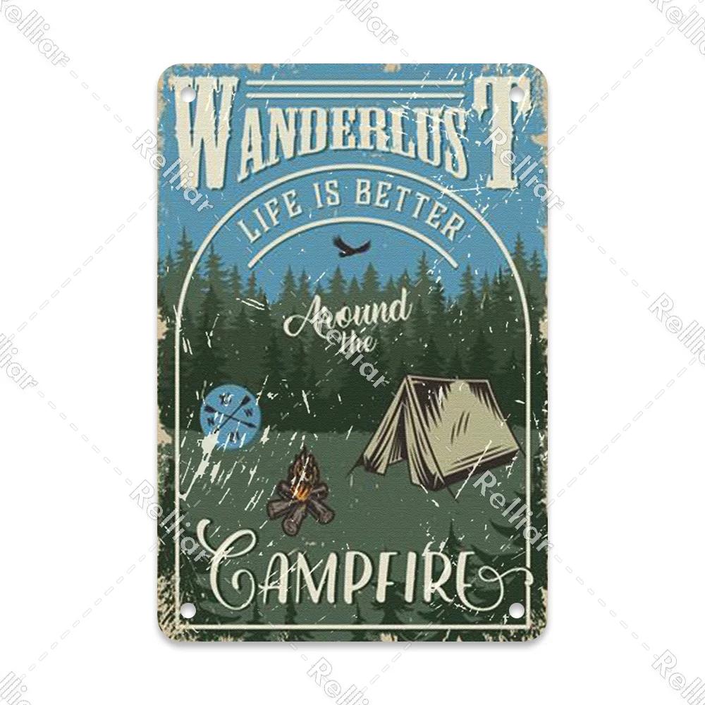 Retro Happy Camper Dekoracyjny Talerz Przygoda na Zewnątrz Metalowy Znak Blaszany Symbol Dzikiej Przyrody Ornament Plakat Dekoracja Domowego Baru Klubu Tablica
