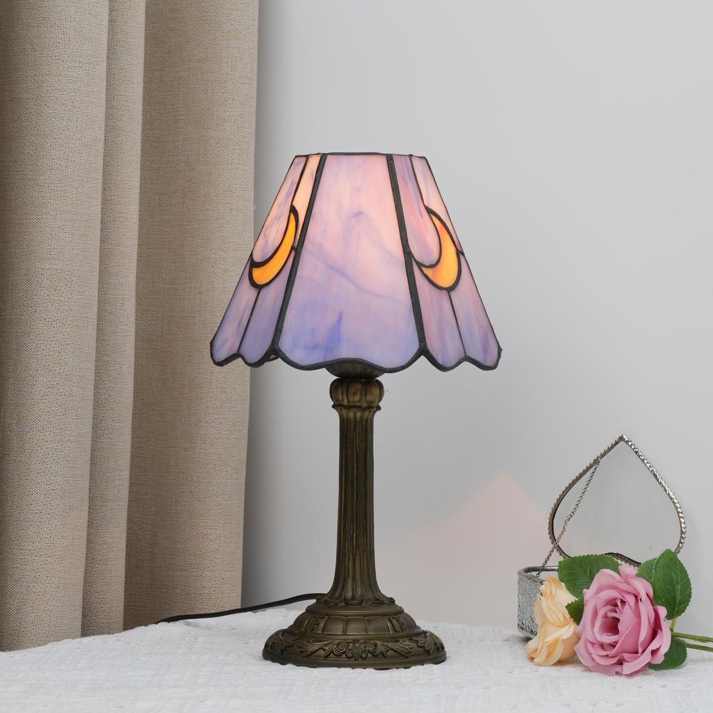 Modern moon Stained Glass Table Lamp Cute Small Bedside Lamps for Living Room Home,Unique Aesthetic Home Decor Girls Gift