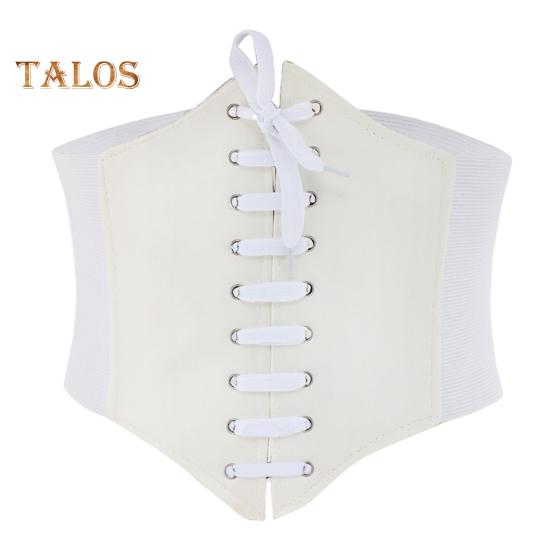 Women Lace-up Corset Wide Elastic Waist Belt Faux Leather Slimming Body Waistband Dress Shirt Decoration