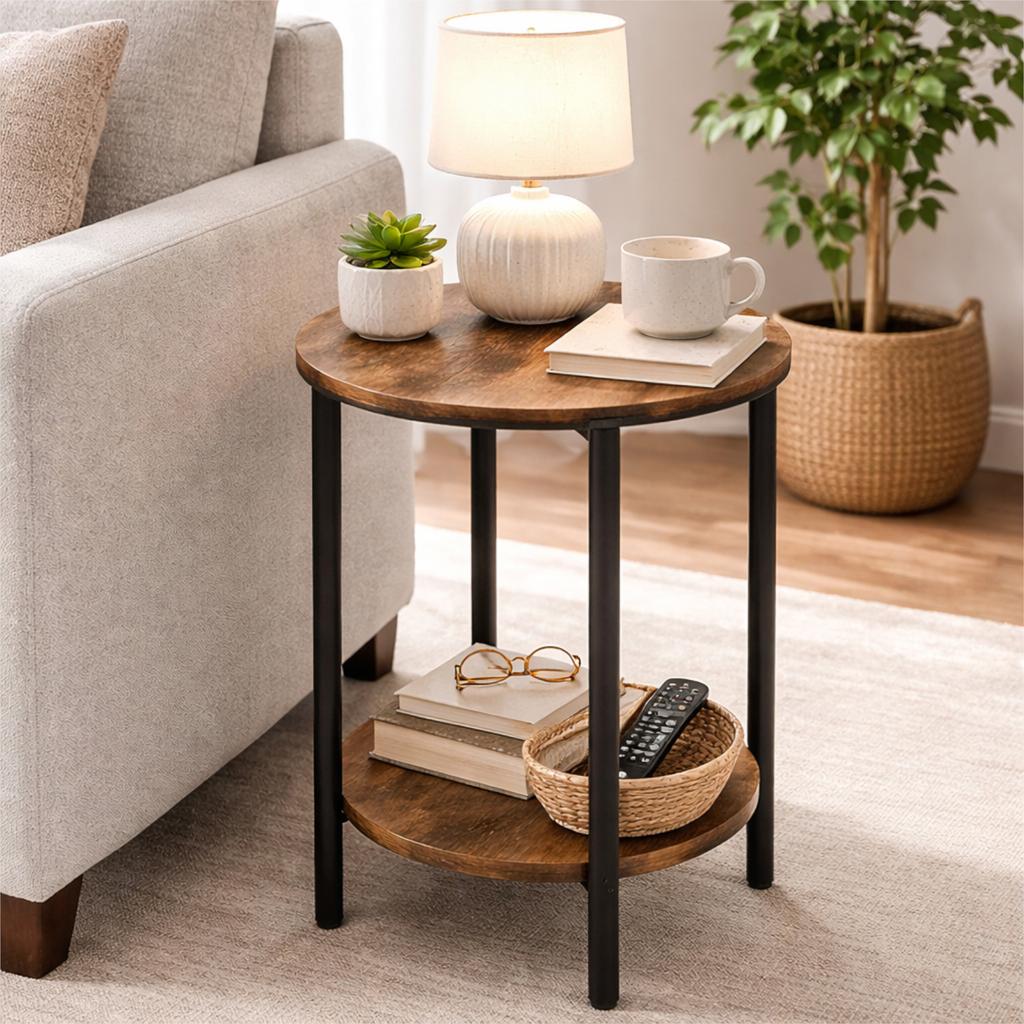 Round Nightstand Dark Brown Cabinet 45X45X62 And Handle