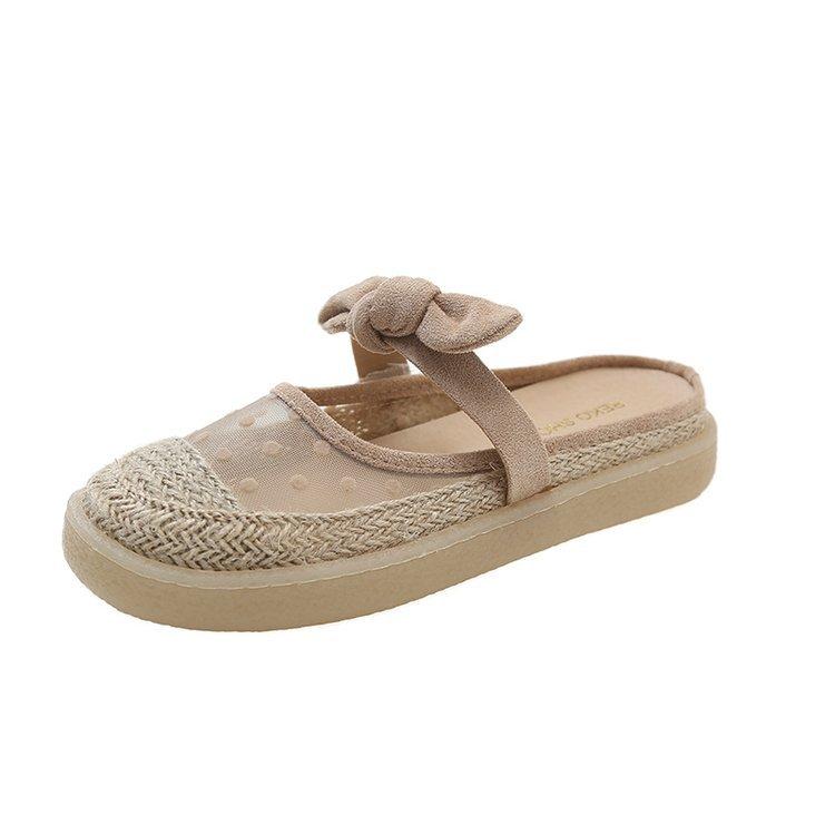 

Сетчатые полутапочки женские новые летние французская сетка рыбацкая сумка голова дракон бант толстая подошва сандалии 40 абрикосовый