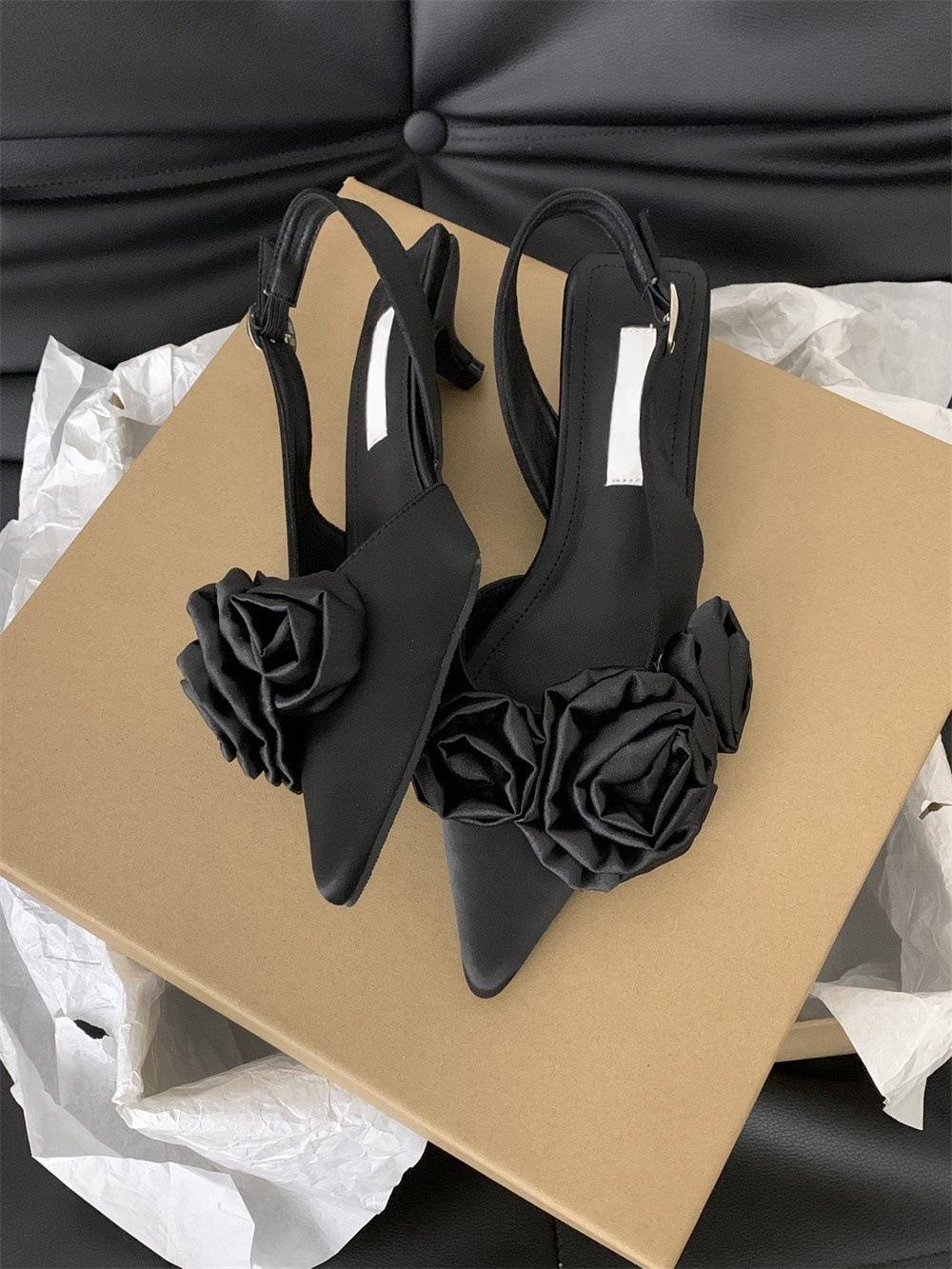

Черные босоножки-мешки с острым носком и цветочным принтом, туфли-лодочки, новинка 2025 года, вечерние туфли для светских львиц 42 чёрный
