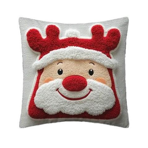 Funda De Cojín Navideña Con Estampado 2D De Pap Noel Y Patrn De Reno, Funda De Almohada De Felpa Suave Para Decoracin