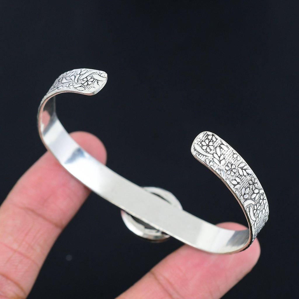 925 Silver Oval Natural Rainbow Moonstone Handmade Birthday Boho Bangle Bracelet