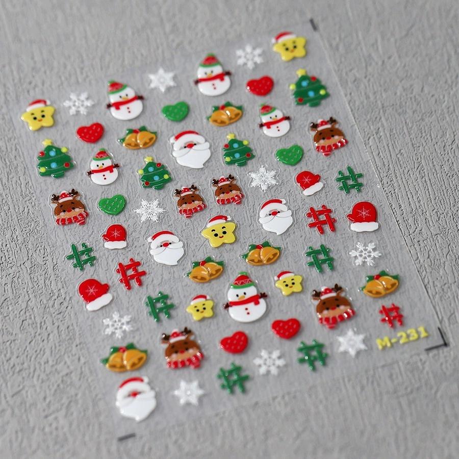 Cute Animals Bear Dog Cake Sweet Cherry Grid Bowknot Star Line Fruit Relief Self Adhesive Nail Art Stickers 5D Manicure Decals