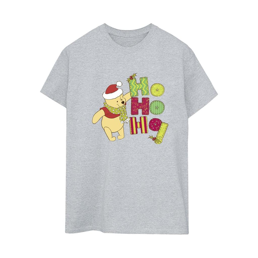 Disney Womens/Ladies Winnie The Pooh Ho Ho Ho Scarf Cotton Boyfriend T-Shirt
