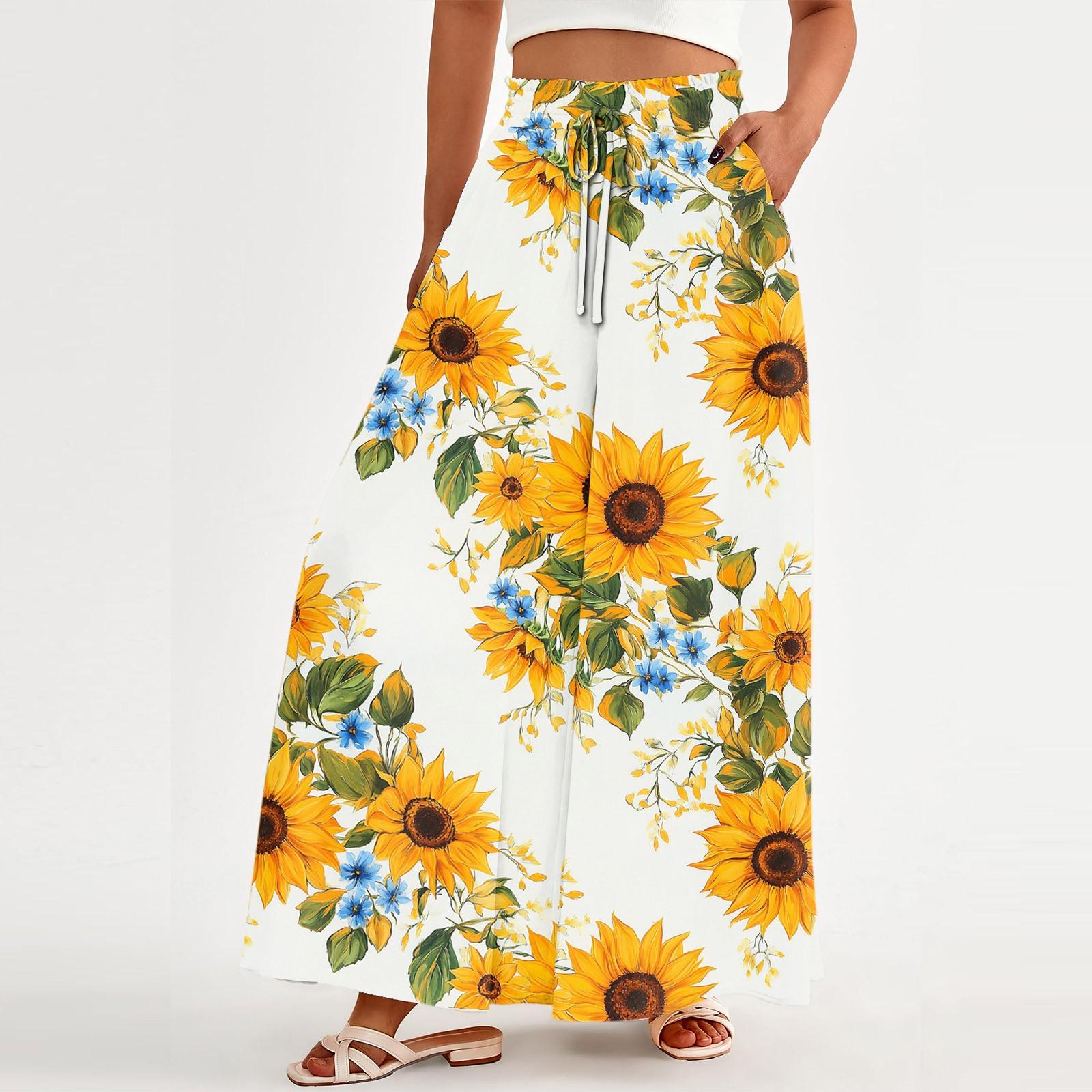 

Женские свободные повседневные брюки с бохо-цветочным принтом, струящиеся брюки с высокой талией и сумкой XL