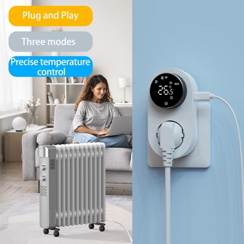 Thermostat, Programmable WiFi Smart thermostat socket, 1800W Digital Display, Rotary APP Controlled Temperature Control Socket