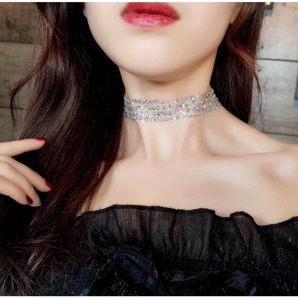 Golden Sexy Invisible Choker Necklace for Women Short Collarbone Chain серебряный