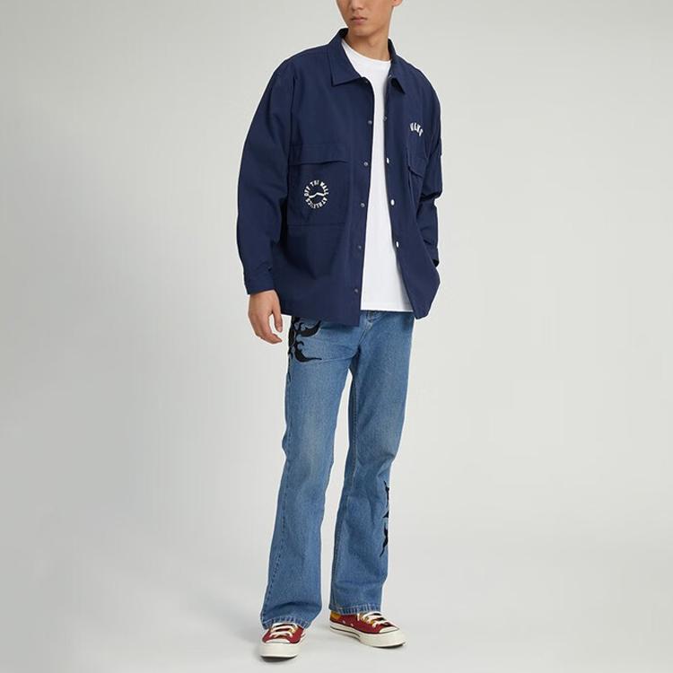 Vans Embroidered Letter Logo Button-Down Work Jacket Men Jackets Dark-Blue VN0002GWLKZ