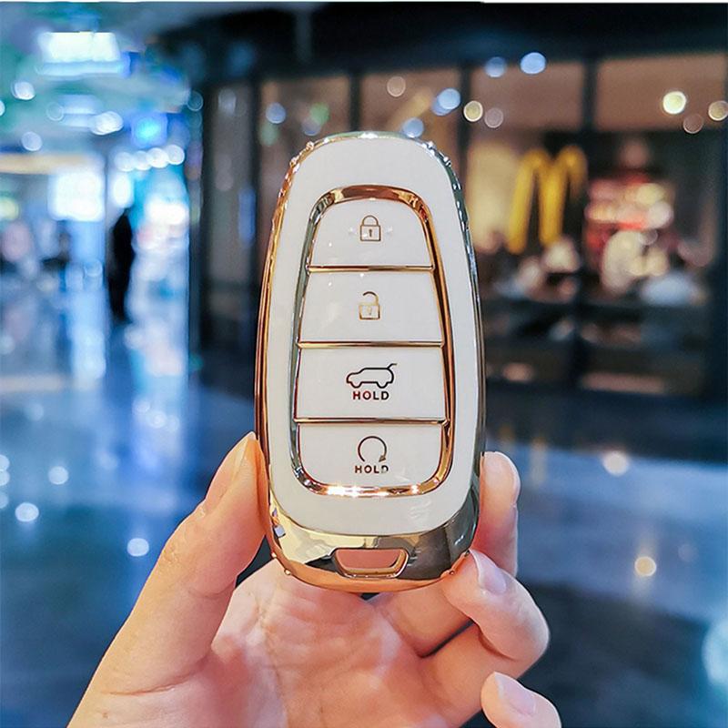 Fashion Plating Tpu Car Key Cover For Hyundai Santa Fe Tucson  Nexo Nx4 Atos Solaris Prime 4 Button Luxury Key Case