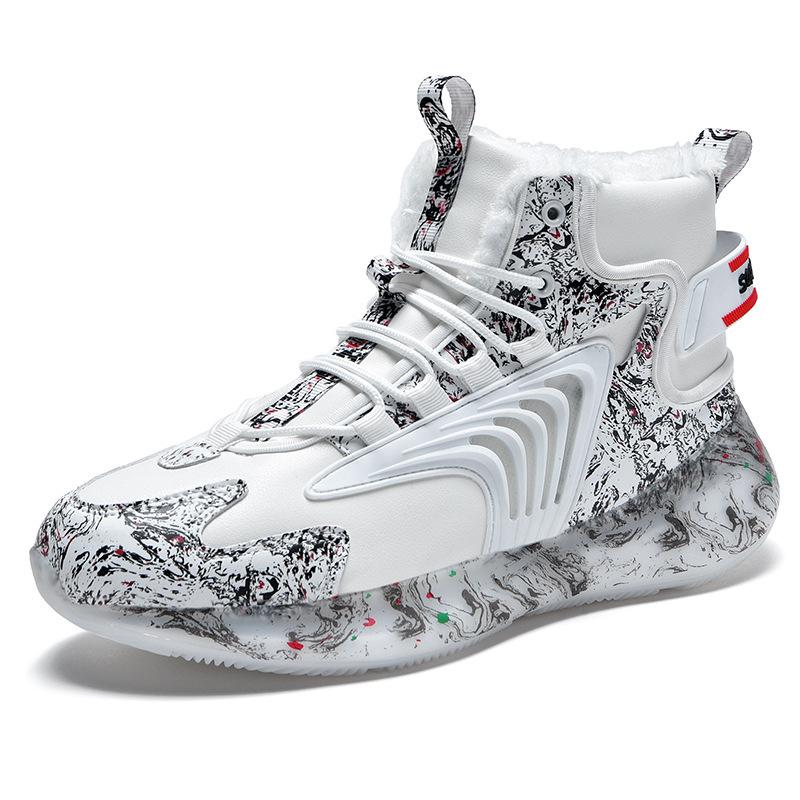 

Shoes men s large size winter high-top basketball shoes couple running popcorn velvet trendy shoes men 46 білий