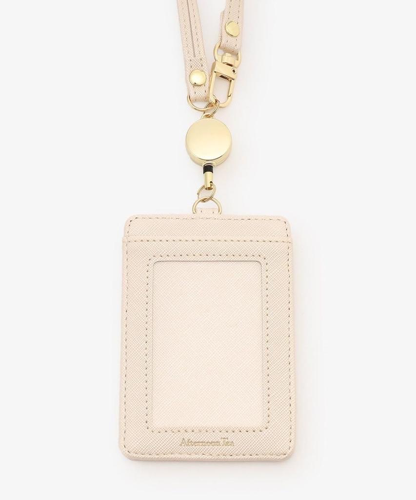 Afternoon Tea Living JQ55 Pass Case with Cord Reel and Motif Charm, Beige