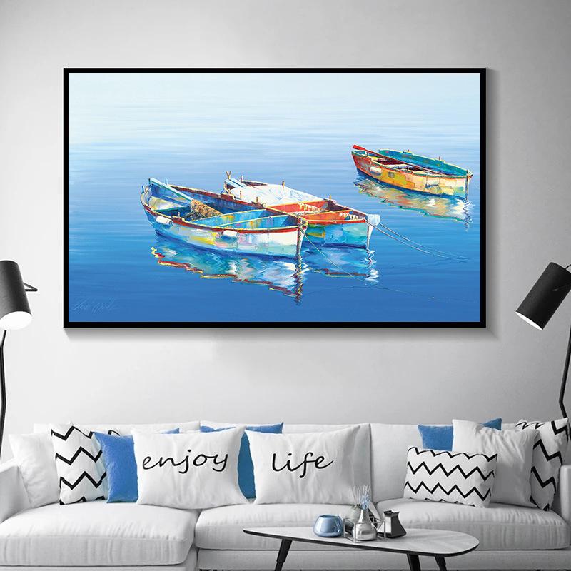 Modern Ocean Boat Canvas Wall Art: Bedroom & Living Room Decor