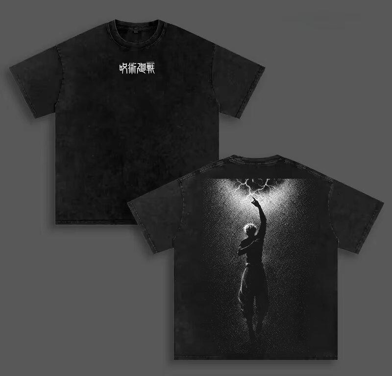 Gojo Satoru Jujutsu Kaisen T-shirt Vintage Gothic Y2k Washed Tee Shirt Men's Summer High Quality Pure Cotton Clothing Tops