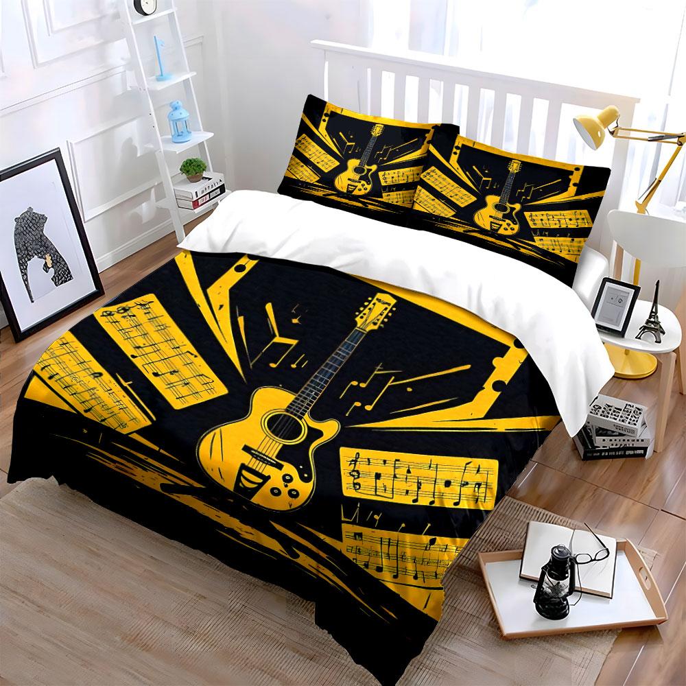 Guitar, Musical Notes, Sheet. Bedding Sets Duvet Cover Sets Duvet Covers Pillowcases(1 * Duvet Cover 2 * Pillowcases, Without Duvet Insert)