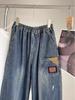 Women's Fashionable Six-Point Denim Capris: New Petite Summer Style, Elasticated Cuffs, Patch Details, Washed & Distressed Harem Pants.