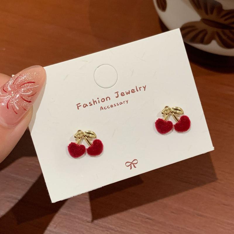 Cute Red Bow Flocking Earrings Simple Elegant Exquisite Sweet Festive Earrings Ear Studs Jewelry Accessories New Year Gifts