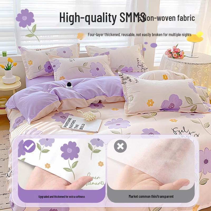 Portable Compressed Four-Piece Hotel Bedding Set: Stain-Proof Duvet, Bed Sheet, Pillowcase, & Quilt Cover for Travel