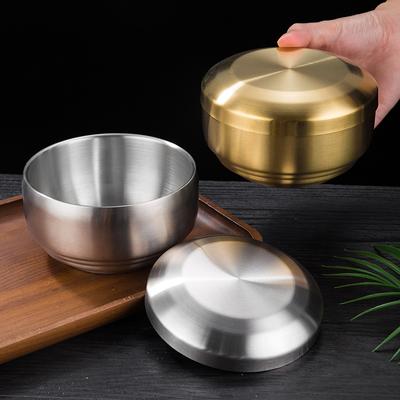 Korean 304 Stainless Steel Rice Bowl with Lid Bowls Container Kitchen Utensils Double-Layer Anti-Scalding Soup Food Serving