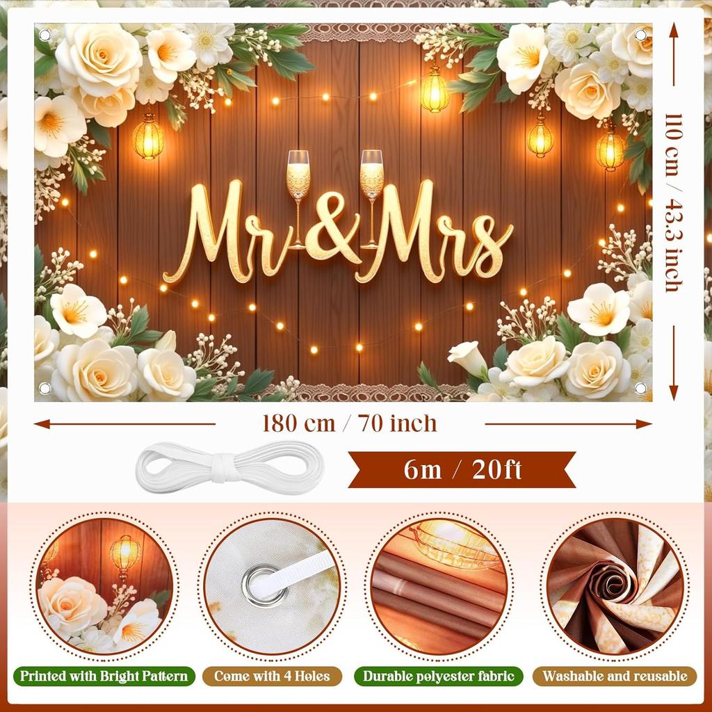 Mr & Mrs Wedding Backdrop Banner Party Decorations Engaged Banner Photo Booth Props Wedding Shower Party Decoration for Reception Bridal Shower
