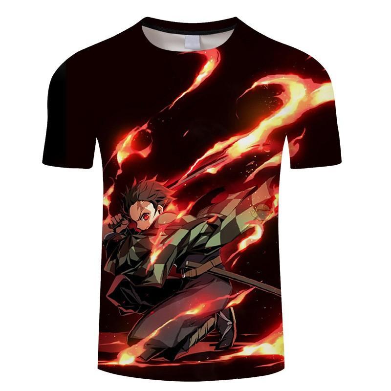 MINISO Anime Demon Slayer 3D T-shirt with Digital 3D Printing Short Sleeved Men s and Women s Couple T-shirt XS