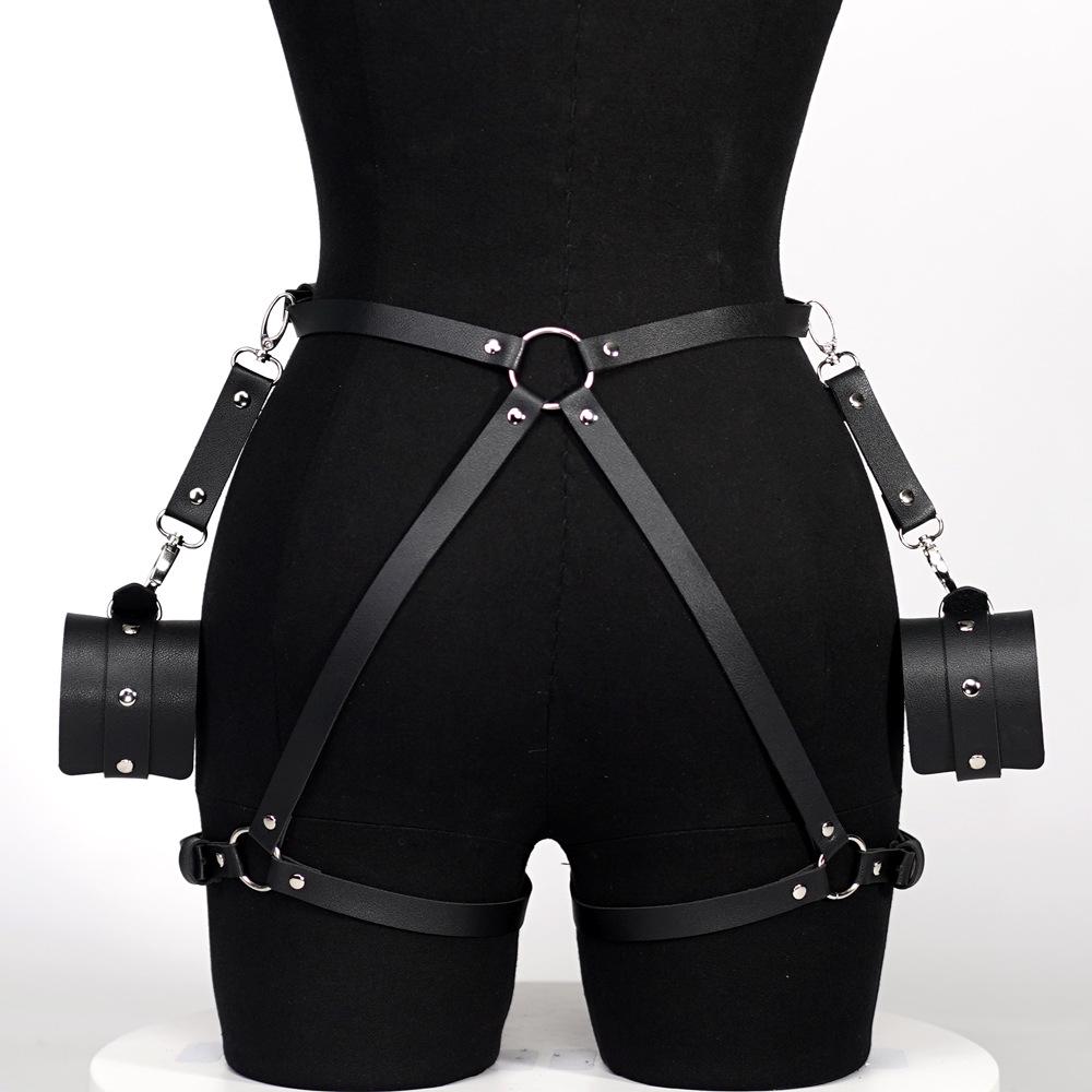 European & American Leather Bondage Set: Handcuffs, Leg Rings, Hip Cuffs for Adult Play.