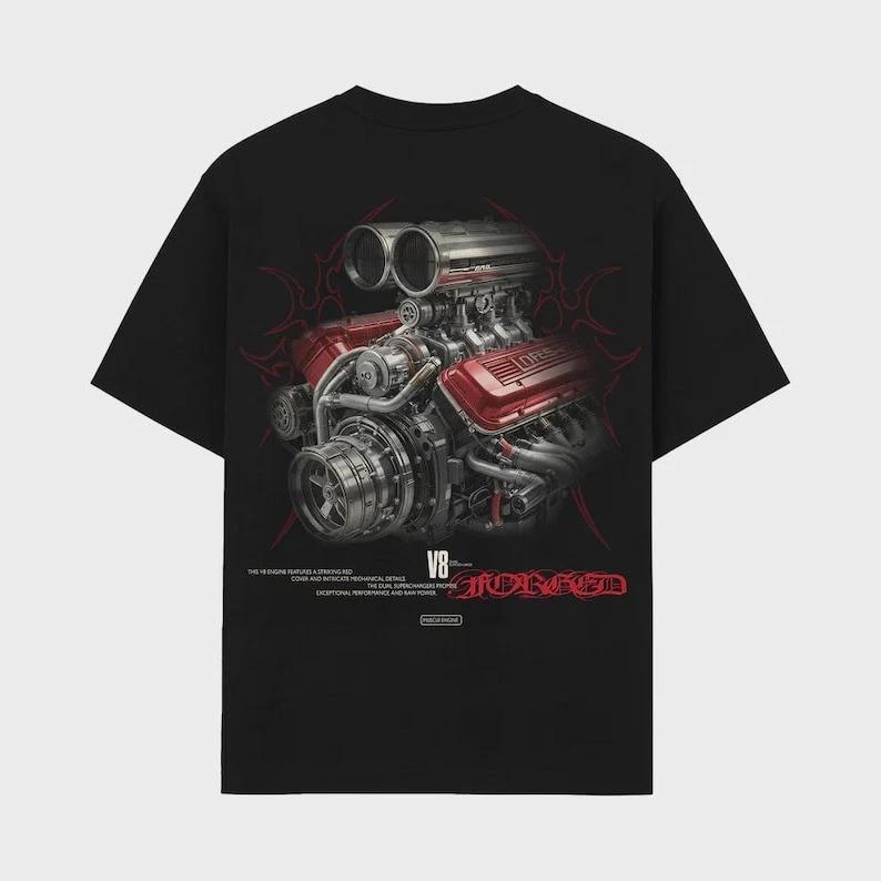 Forged V8 Engine Tee, Dual Supercharger, Muscle Car Graphic, Gearhead Mechanic G XL