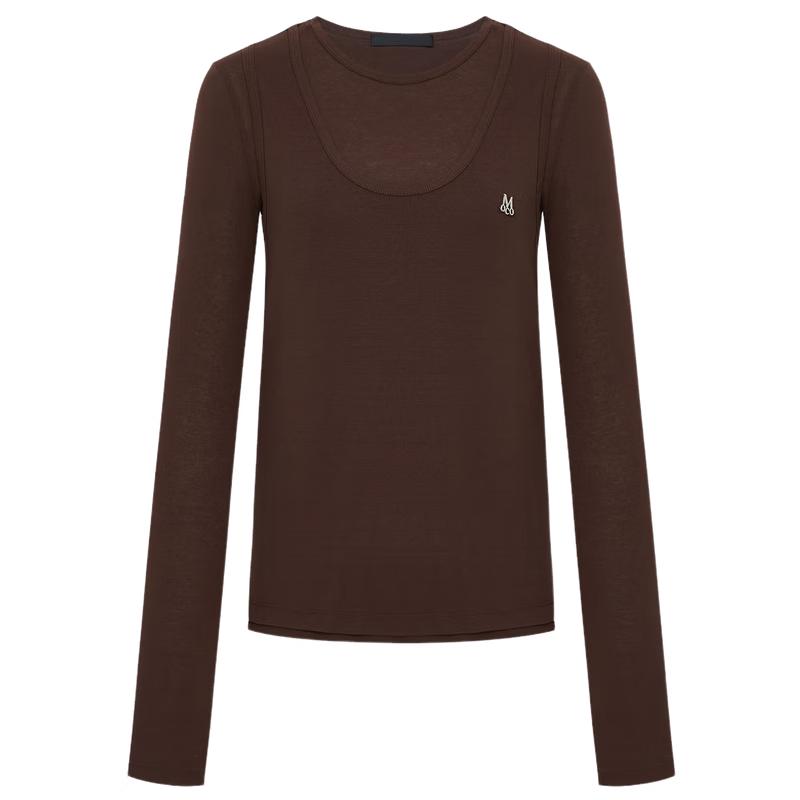 MO&Co. Women s Faux Two-Piece Long Sleeve Cotton T-Shirt S