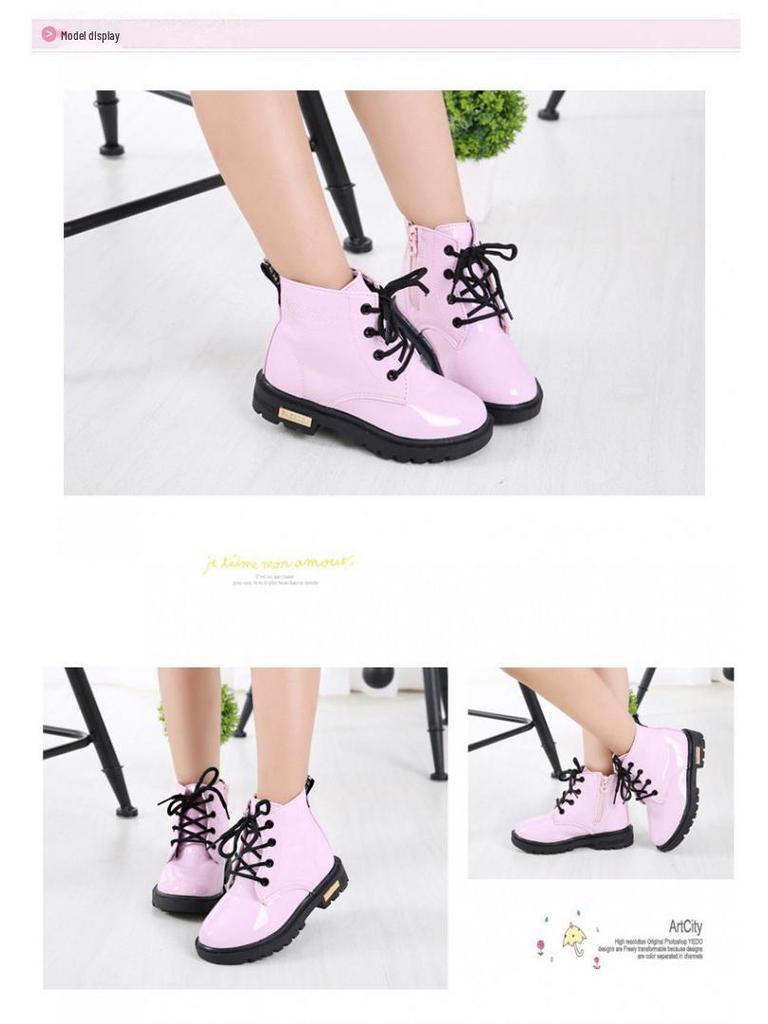 Kids' Non-slip Leather Ankle Boots - Autumn/Winter Velvet-Lined for Boys and Girls