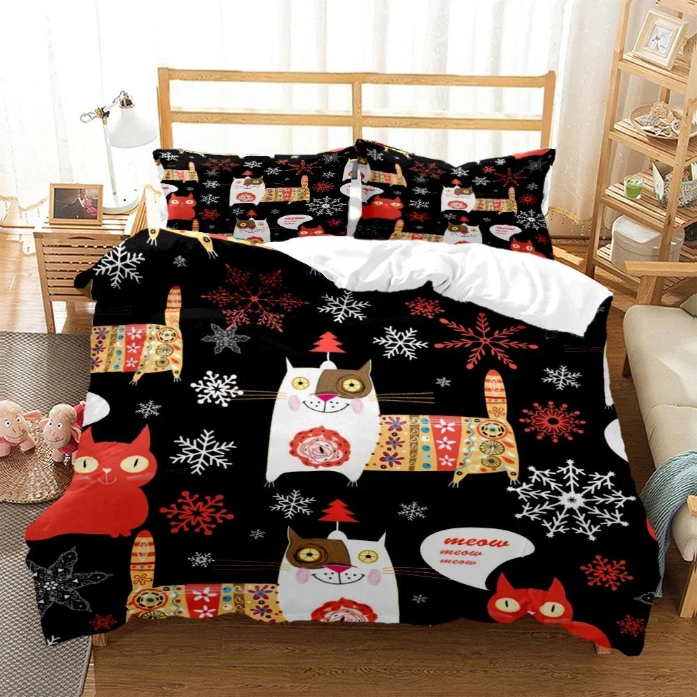 New 3D Print Cartoon Cat Print Comfortable Duvet Quilt Cover Pillowcase Bedding Set Children Bedroom Decoration Home Textile