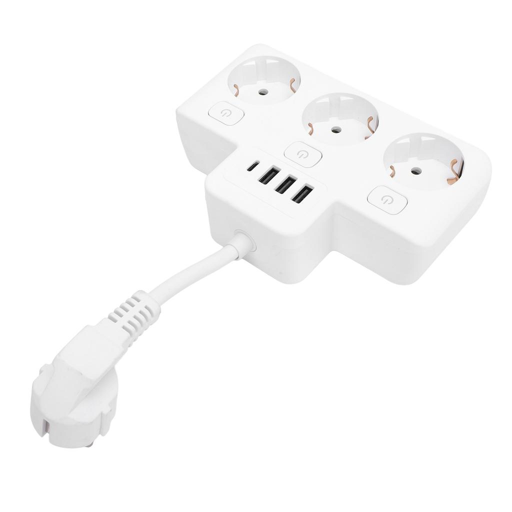 3 Way Power Strip with Switch Surge Protector Flame Retardant Socket Strip Flat Plug with 3 USB 1