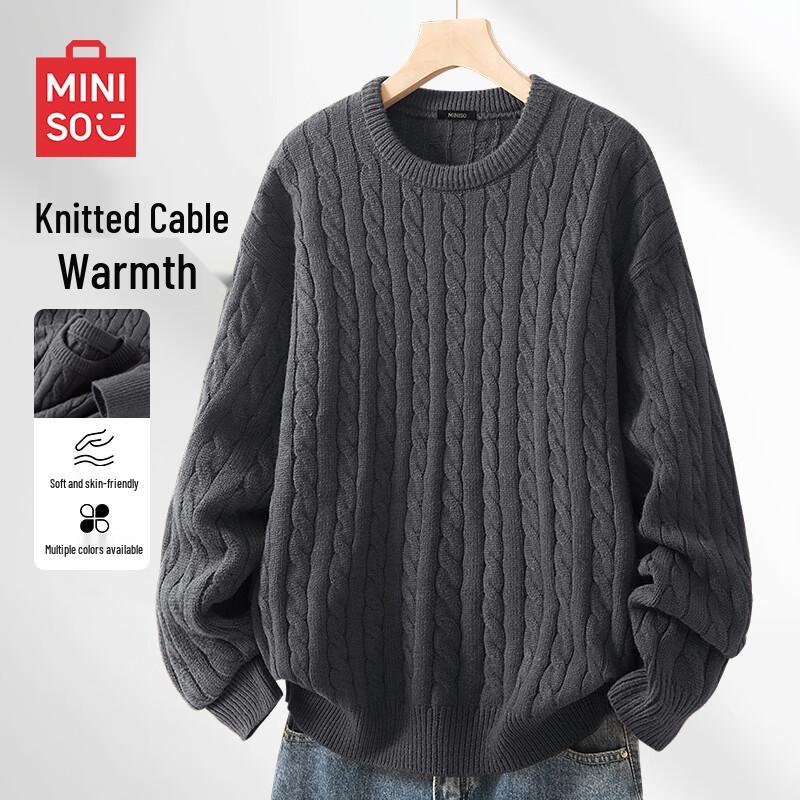 MINISO Men's Cable Knit Round Neck Sweater