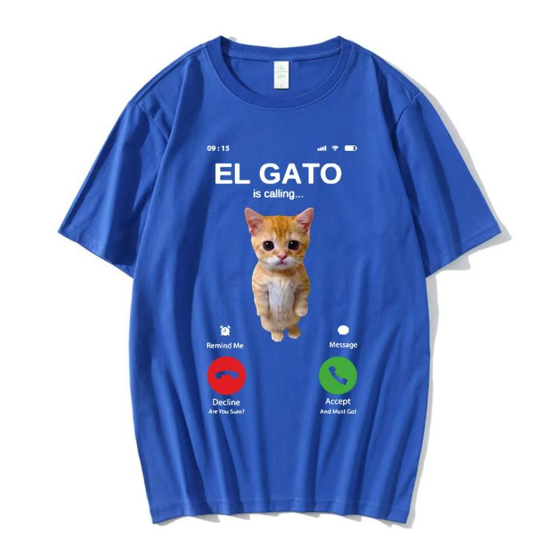 El Gato Is Calling Meme Sad Crying Cat Munchkin Kitty Meme T Shirt Fashion Short Sleeves Oversized T-shirt Streetwear