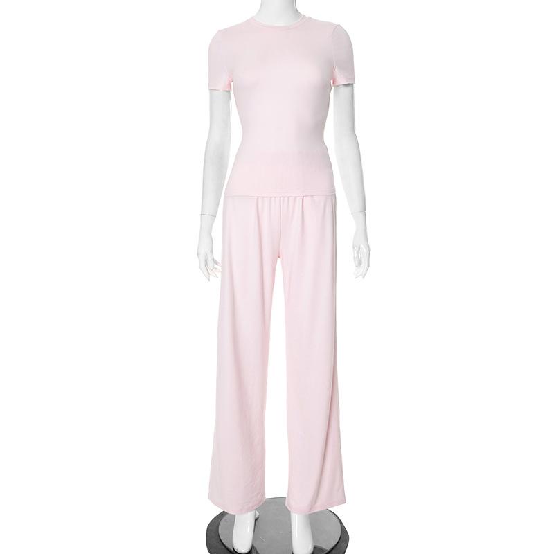 

Женский костюм из двух предметов: тонкий O-образный вырез, длинные рукава, эластичные брюки с талией, женские наряды, новинка 2025 года, женский спортивный костюм L розовый