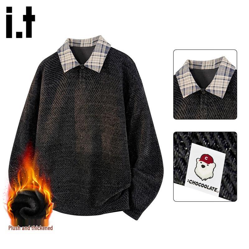 Men's Fleece-Lined Polo Collar Sweatshirt