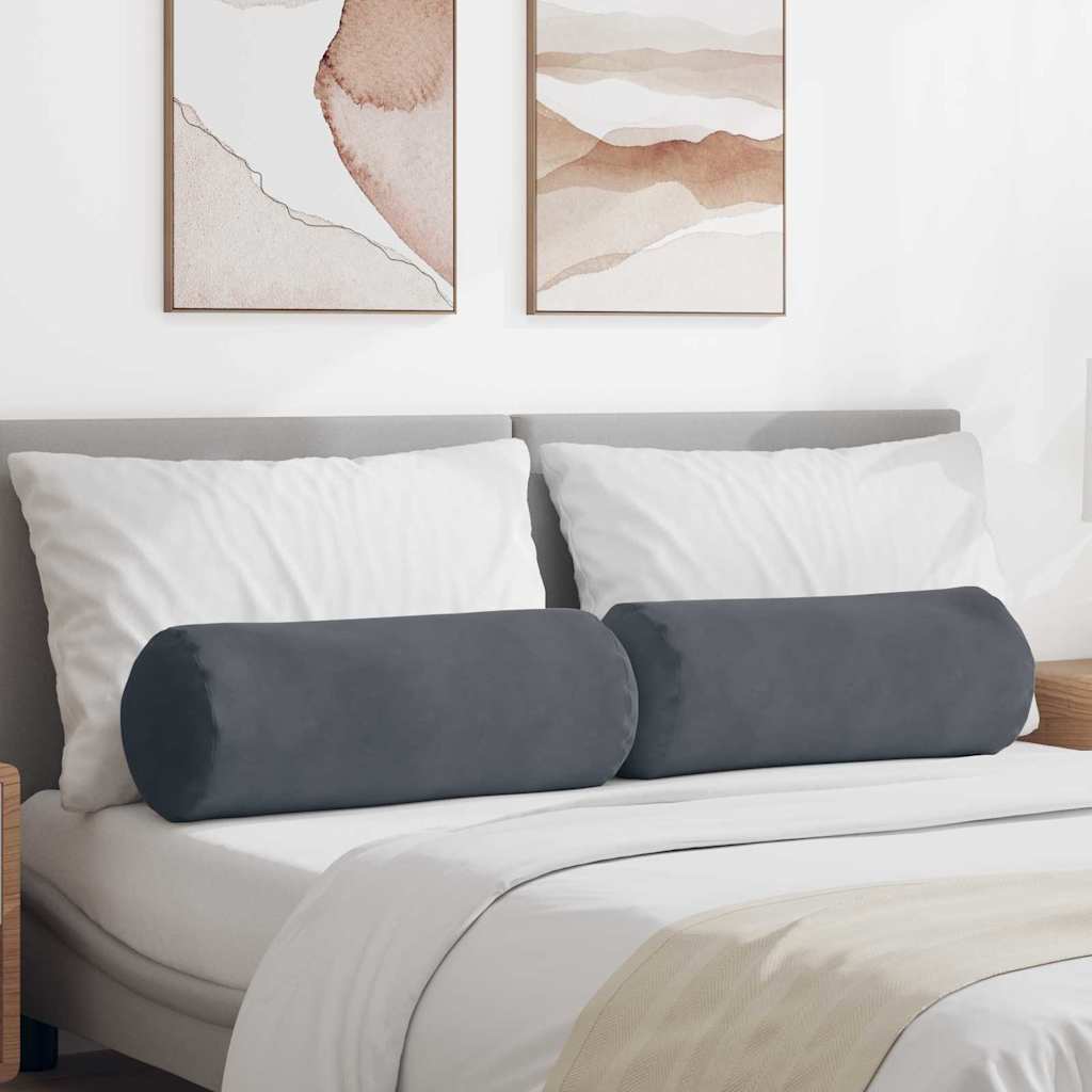 Bolster Cushions 2 pcs Dark Grey Ø 25 x 70 cm Cord Fabric