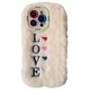 KJS-002 For iPhone 15 Pro Max Case Lens Kickstand Embroidered LOVE Fluffy TPU Phone Cover