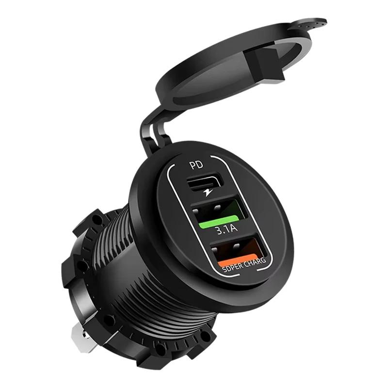 83W Max Phone Charger Socket 45W PD+QC3.0 Fast Charging Adapter Waterproof For 12/24V Car Boat Motorcycle with LED Voltmeter