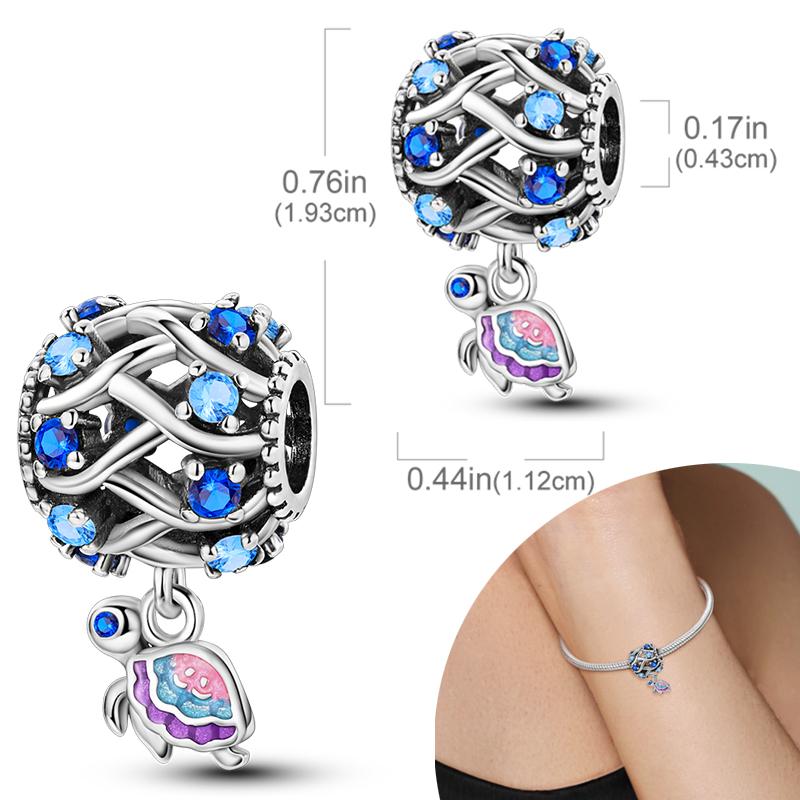 New Silver Plated Charms Beads Turtle Starfish Shell Sea Blue Summer Beads Fit Original Charms DIY Woman Jewelry Gift