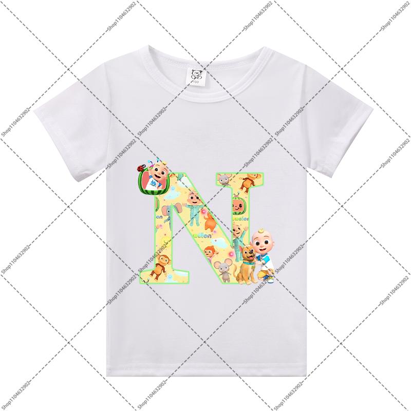 Cocomelons Kids Clothes Cartoon Anime Letter A-Z Print T-shirt Boys Girls Cute Cotton Tee Children Summer Fashion T Shirt Gifts