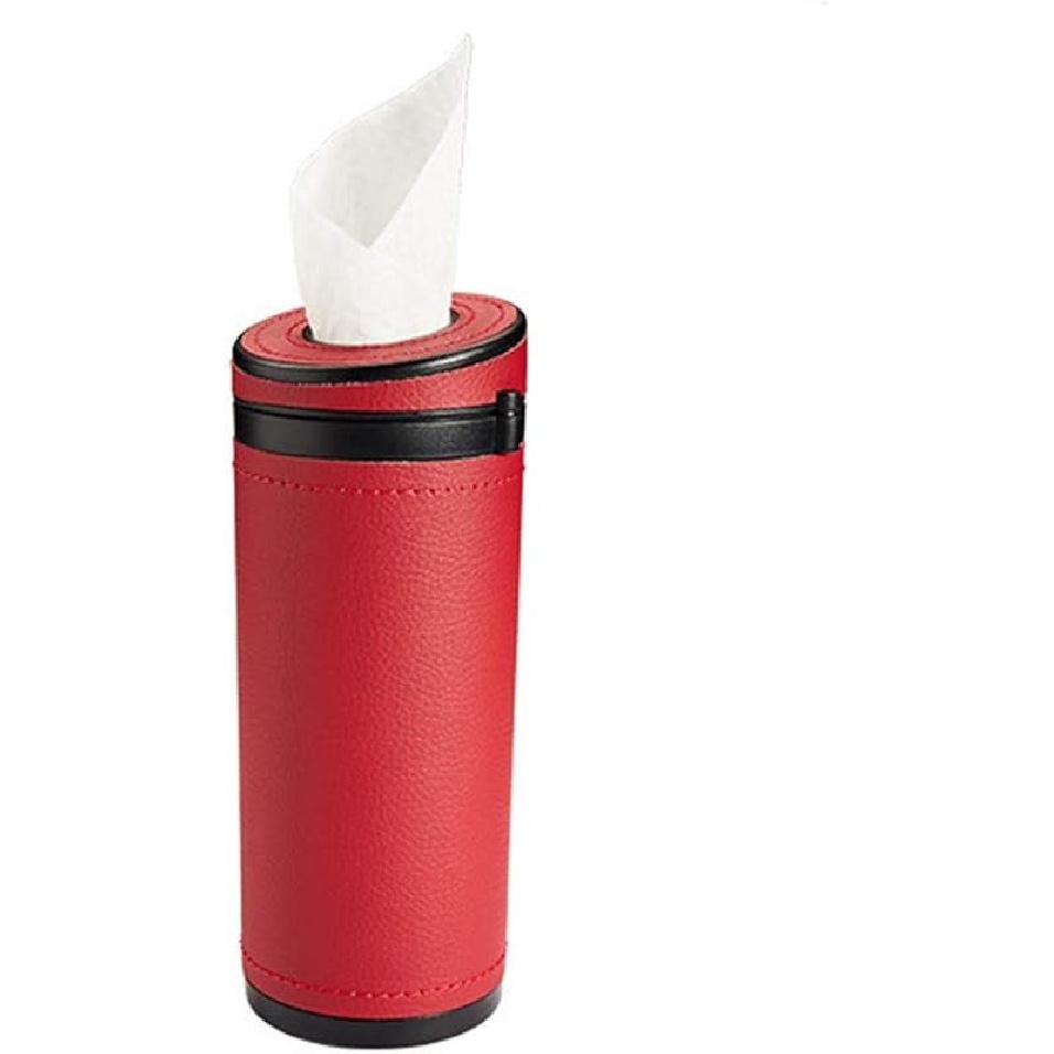 Car Tissue Tube, Cylinder Tissue Box Diameter 2.75'' PU Leather Round Tissues Container For Car Cup Holder, Up To 30 Count Tissue