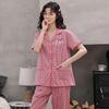 Summer Women's Quilted Cotton Pajama Set - Plaid Cotton Jacket and Pants