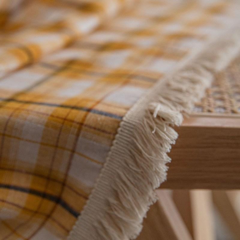 American Style Cotton Linen Plaid Curtains Bedroom Curtains with Tassel Semi-shading Kitchen Valance Drapes for Living Room