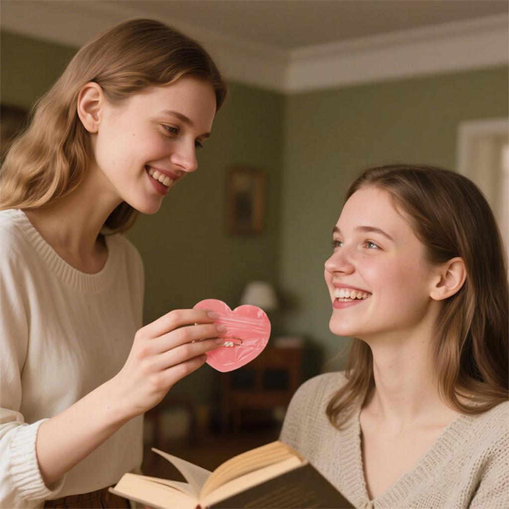 Cute PVC Heart-shaped Jewelry Pouch, Perfect For Valentine's Day Gift, Resealable Bag.