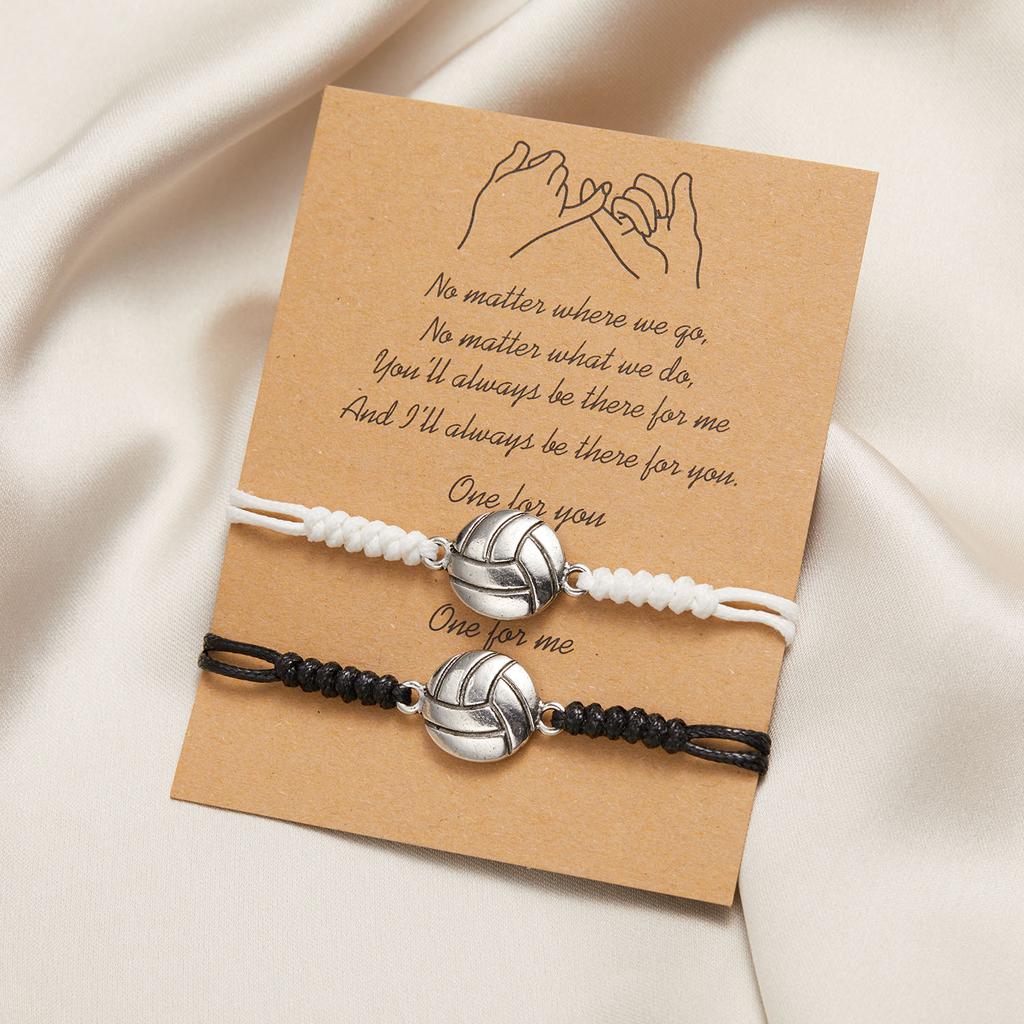 2Pcs/set Volleyball Football Basketball Tennis Couple Bracelet Women Handmade Black White Rope Braided Sport Bracelet Jewelry