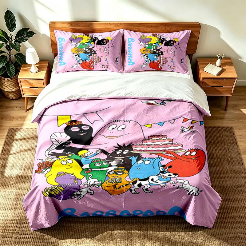 Les Barbapapa (1) 3pc Set Suitable for Master Bedrooms Soft and Comfortable an Ideal Gift for Family and Friends Includes One Duvet Cover and Two Pill