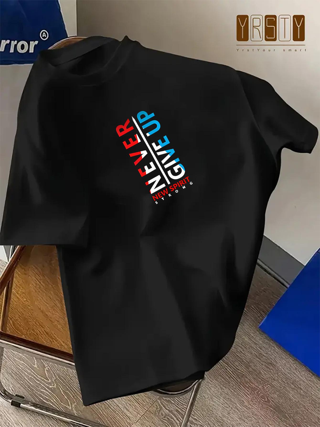 Men S NEVER GIVE UP Graphic T-Shirt - Casual Crew Neck Short Sleeve XXL