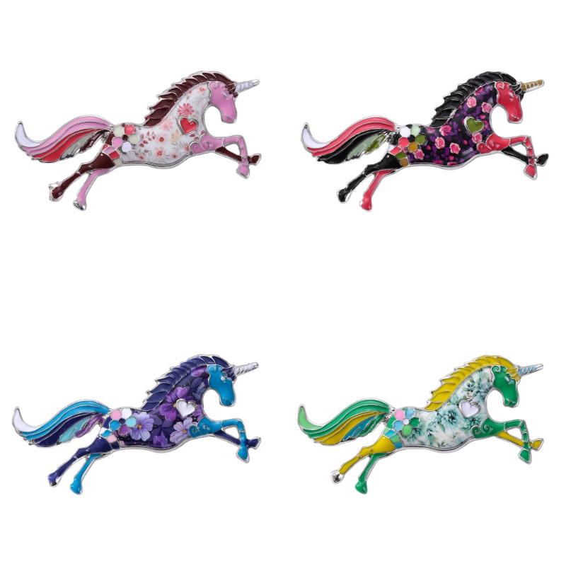 Retro Cartoon Alloy Enamel Unicorn Horse Brooch Lapel Pin For Women Clothing Badge Jewelry Accessories Gift